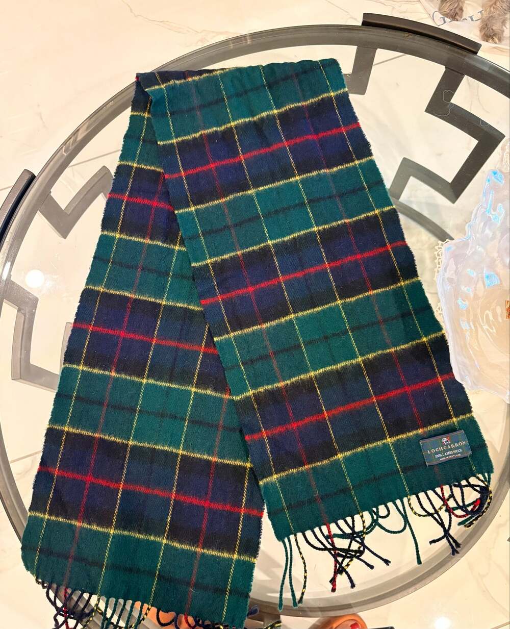 Lochcarron of Scotland 100% Lambswool Tartan Plaid Scarf Fringed Green Navy